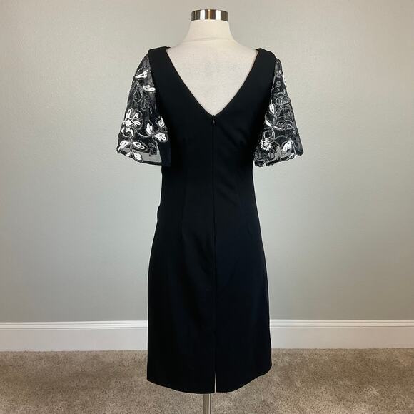 Betsy & Adam Embroidered Short Flutter Sleeve Sheath Cocktail Dress Black Size 8 - Picture 2 of 13